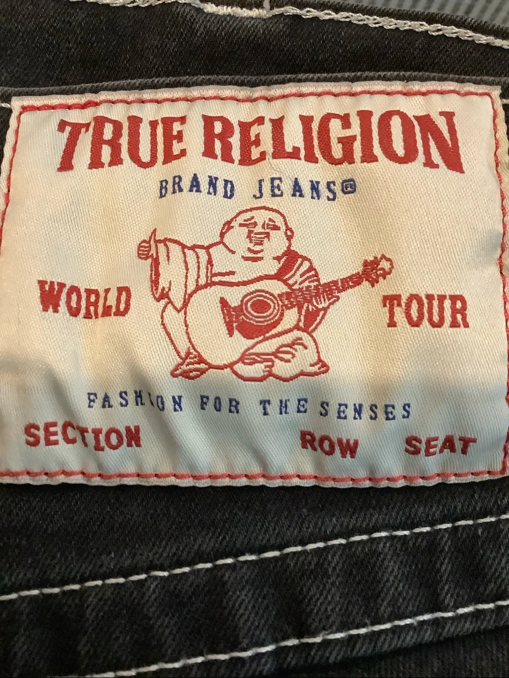 TRUE RELIGION Men’s Black Geno Relaxed Slim Flap Stretch Jeans 31